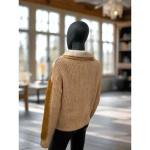 SHEIN Beige Knit Sweater M, Cozy V Chevron Design, Soft Fall‎ Winter Pullover thumbnail 2