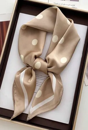 Beige Polka Dot Satin Neck Scarf - Women’s Accessoryp thumbnail 1
