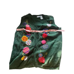 Vintage 90s Green Christmas Holiday Cardigan Sweater Vest Ugly Christmas Sweater thumbnail 8