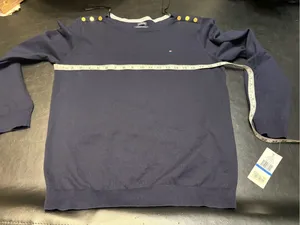 Tommy Hilfiger Navy Off-the-Shoulder Sweater with Gold Shoulder Buttons XL NWT thumbnail 7