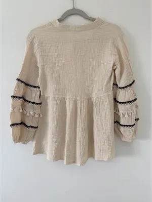 Anthropologie Neutral Eco Peasant Boho Chic Western Balloon Cotton Blouse small thumbnail 4
