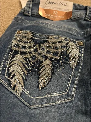 E294 Jeans copper flash curvy mid rise bootcut size 12 back pocket studs amazing thumbnail 5