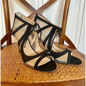 Nina Caleya black mesh tie closure stiletto heels sz 8 thumbnail 9