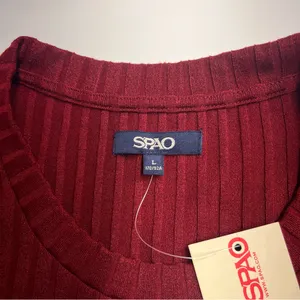 NWT Spao top Korean brand women’s ribbed shirt medium burgundy‎ top stretch thumbnail 4