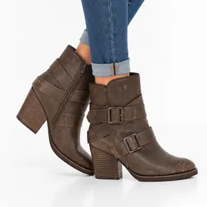Naughty Monkey Cross My Heart Brown Distressed Leather Buckle Ankle Boots Women’s Size 9 thumbnail 2