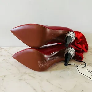 2010 LANVIN x H&M Red Patent Leather Ribbon Rhinestone Heel Pumps - EUR 37 /US 6 thumbnail 8