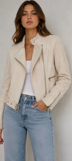 Zara Cream faux suede Biker Jacket thumbnail 1