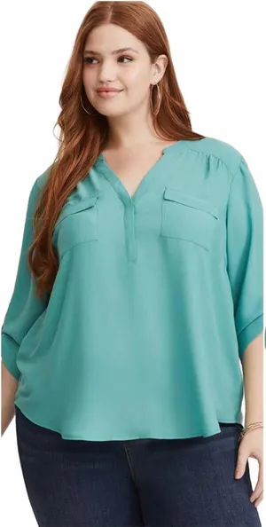 Torrid Harper Georgette Pullover 3/4 Sleeve Blue Green Blouse Plus Size 2X thumbnail 1