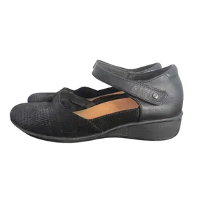Revere Osaka Mary Jane Comfort Shoes Black Leather Strap Reptile Print 7.5 Wide‎ thumbnail 7