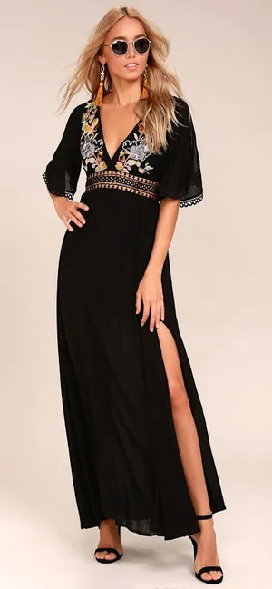 Lulu’s Puerto Vallarta Black Embroidered Maxi Dress thumbnail 1