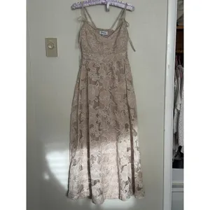 En Saison Anthropologie XS Beige Lace Midi Maxi Dress Wedding Guest Semi Formal thumbnail 2