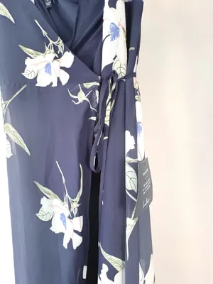 Lulus All Mine Navy Blue Floral Print High-Low Wrap Maxi Dress Large thumbnail 9