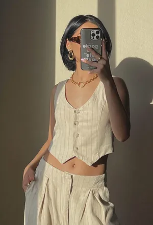 Sage the label linen vest Tan thumbnail 1