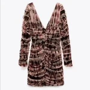 Zara Draped Tulle Mini Dress Brown Women's‎ Size XS Long Sleeve V-Neck thumbnail 6