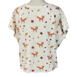 American Eagle X-Large Pajama Top Fox Print Waffle Knit Thermal Short Sleeve thumbnail 5
