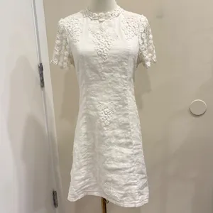 Corey Lynn Calter Anthropologie Lorient White Linen Crochet Mini Dress 6 Cottage thumbnail 3