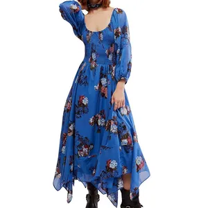 Free People S Morning Glory Floral Print Scoop Neck‎ Long Sleeve Boho Maxi Dress thumbnail 3