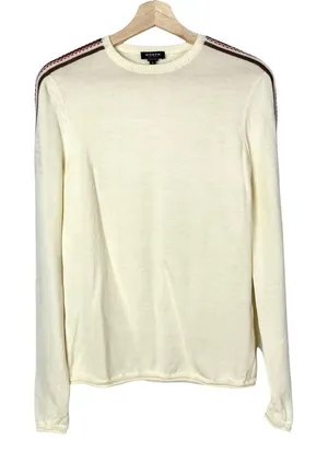 Worth Ivory Crew Neck Pullover Stripe Shoulder & Sleeve Wool Sweater S‎ thumbnail 1