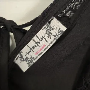 Free People Black Satin Lace-Trim Chemise thumbnail 3