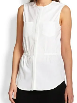 Theory Kenan Gathered Luxe Sleeveless Button-Down Top Medium thumbnail 2