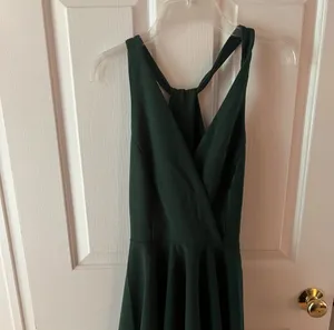 Lulus Wonder Whirl Dark Green Twist Back Skater Dress thumbnail 2