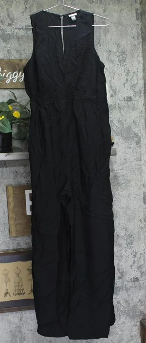 A New Day Sleeveless V Neck Keyhole Cinch Waist Side Pockets Jumpsuit Black M thumbnail 1