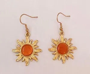 18K Gold Plated Orange Opal Sunflower Dangle Drop Earrings for Women thumbnail 1