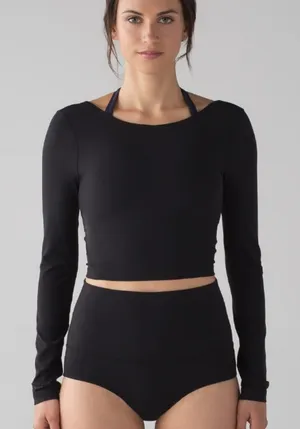 Lululemon Arise Cropped Long Sleeve Black PTP 17" thumbnail 1