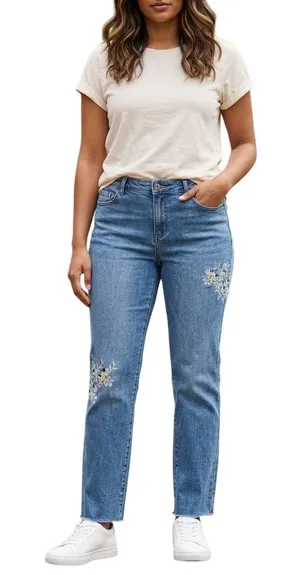 J. Jill Denim Straight Leg Embroidered Jeans size 12 thumbnail 1