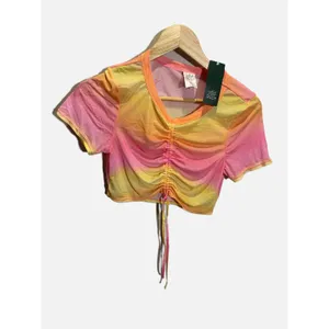 Wild‎ Fable Mesh Ruched Crop Top Womens XS Pink Orange NWT Summer Festival thumbnail 2