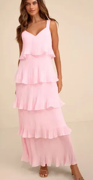 Lulus XL NEW Elegant Nature Blush Pink Pleated Sleeveless Tiered Maxi Dress thumbnail 1