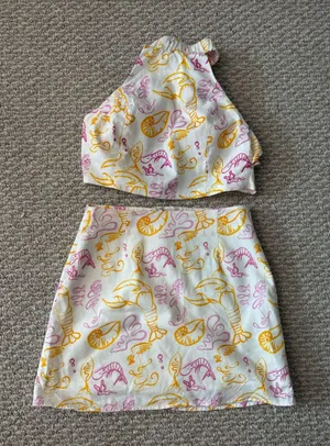 Peppermayo x Rikki Day Seafood Print Linen Halter Top and Mini Skirt Set thumbnail 1