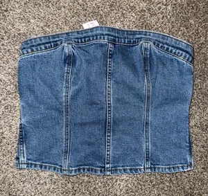 Abercrombie & Fitch Strapless Denim Corset Bustier Top thumbnail 1
