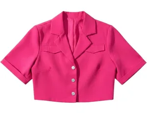 Hot Pink‎ Cropped Short Sleeve Blazer Top with Silver Snap Buttons Size M thumbnail 1