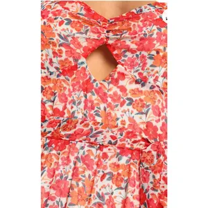 Lulus Posh Petals Red Floral Lurex Cold Shoulder Maxi Dress Size Large‎ Boho thumbnail 10