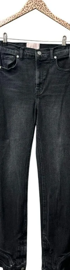 Revice Farrah High Rise Straight Leg Waistband Hem Denim Jeans Midnight Black 26 thumbnail 4