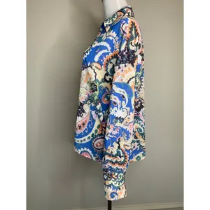 SundayUp Paisley Blouse Sz Large Blue Pink Boho Preppy thumbnail 3