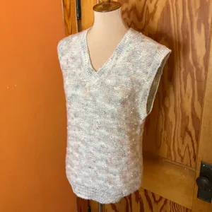 Vintage 80s Knit Sweater Vest Neutral Speckled V-Neck Sleeveless Boho Layering thumbnail 12