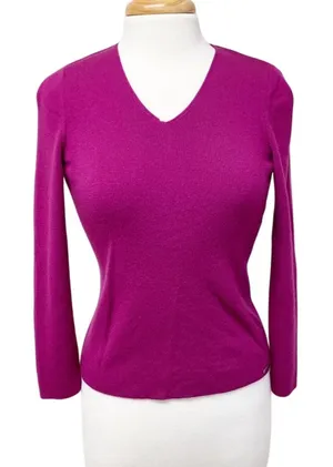 Saint James Raspberry Pink 100% Wool V Neck Sweater Size 6 thumbnail 1