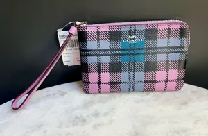 Coach Corner Zip Wristlet in Wild Plaid Print (F23632) - NWT thumbnail 1