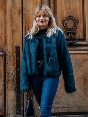 Free People Frankie Faux Fur Jacket Dark Emerald Green Teal Coat Size Medium thumbnail 2