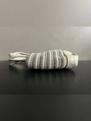 The Sak White Gray Seafoam Striped Crochet Tote Bag Leather Trim Mini Tote Purse thumbnail 11