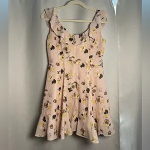 ASOS Light Pink and Yellow Floral Sleeveless Ruffle Mini Dress Size 6 thumbnail 2