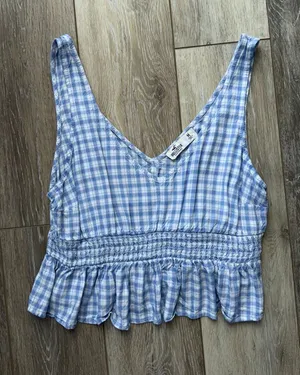 Hollister Blue and White plaid top thumbnail 1