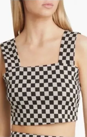 Dressed in Lala Checkerboard Crop Tank Top Black White NWT Size Large‎ thumbnail 1