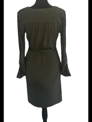 Michael Kors Olive Lace Up Belted Long Sleeve Shift Dress Size S thumbnail 3