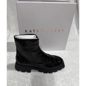 Katy Perry Combat Ankle Boots Black Floral Embossed Zip Up Chunky Womens Size 5 thumbnail 2