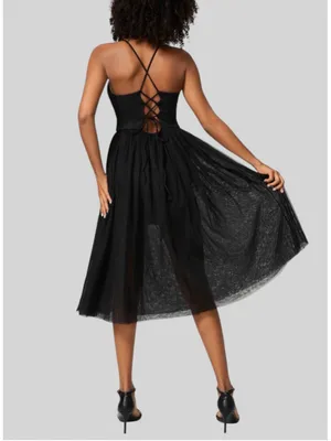 Size XL Halara V Neck Ruched Lace Up Contrast Mesh Midi Casual Dress thumbnail 2