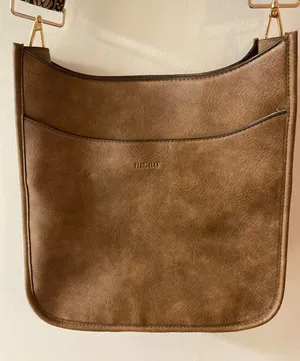 HKCLUF Women's Brown Vegan Leather Crossbody Bag with Decorative Strap thumbnail 1