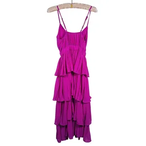 NWT Beaded Jewel 3D Eye Tiered Maxi Dress Size S Fuchsia Pink Party Statement thumbnail 3